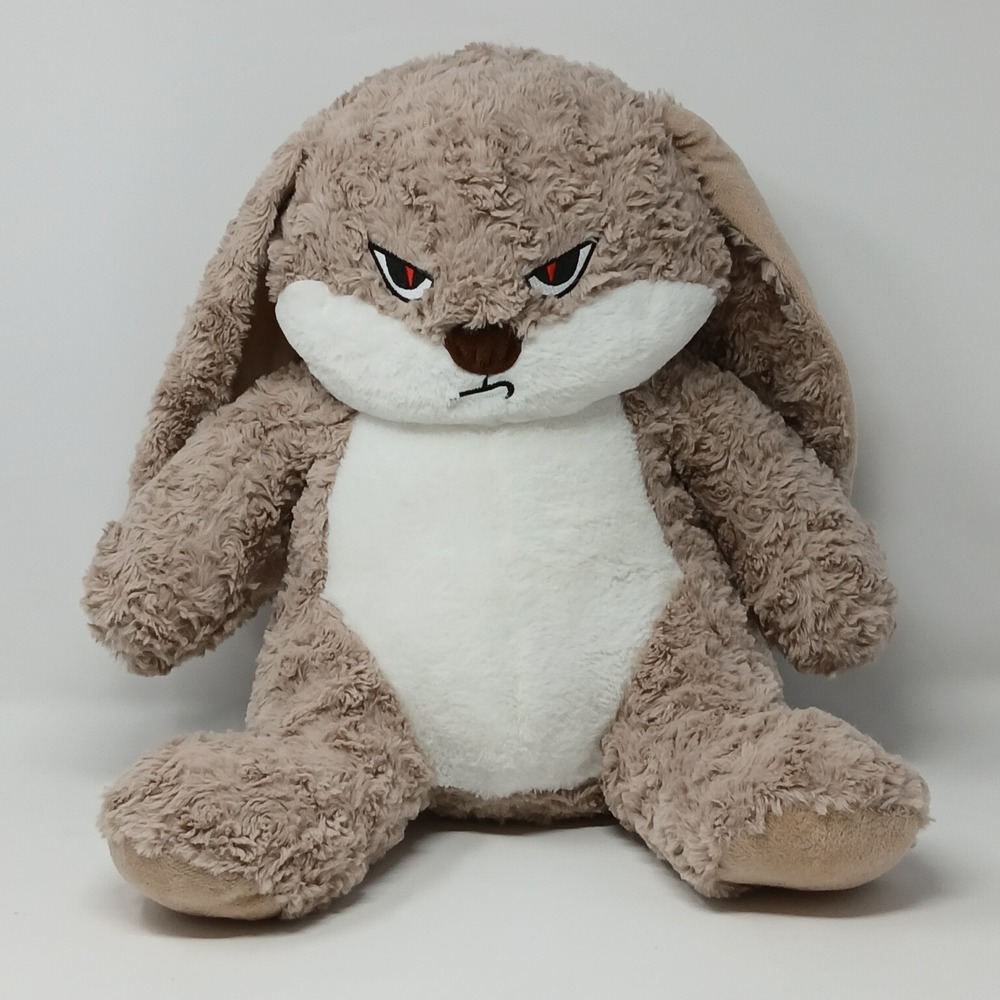 Large 14 inch Tan Angry Bunny Plush Toy Grumpy Rabbit Stuffed Animal Gift